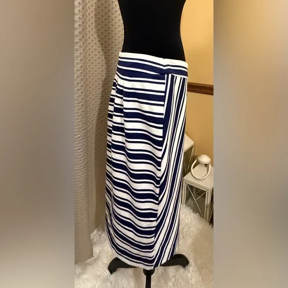 Express NWT Navy and White Striped Wrap Midi Skirt - Picture 6 of 7